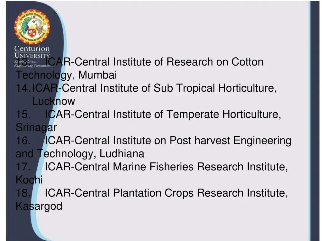13 technology mumbai 14 icar central institute