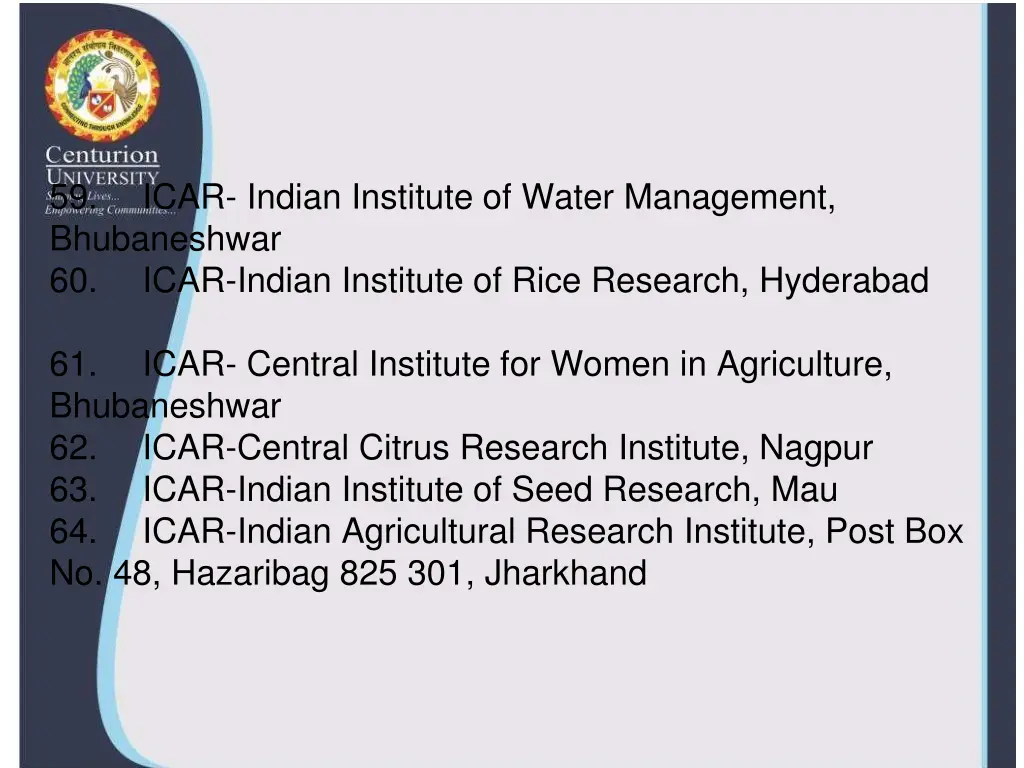59 bhubaneshwar 60 icar indian institute of rice