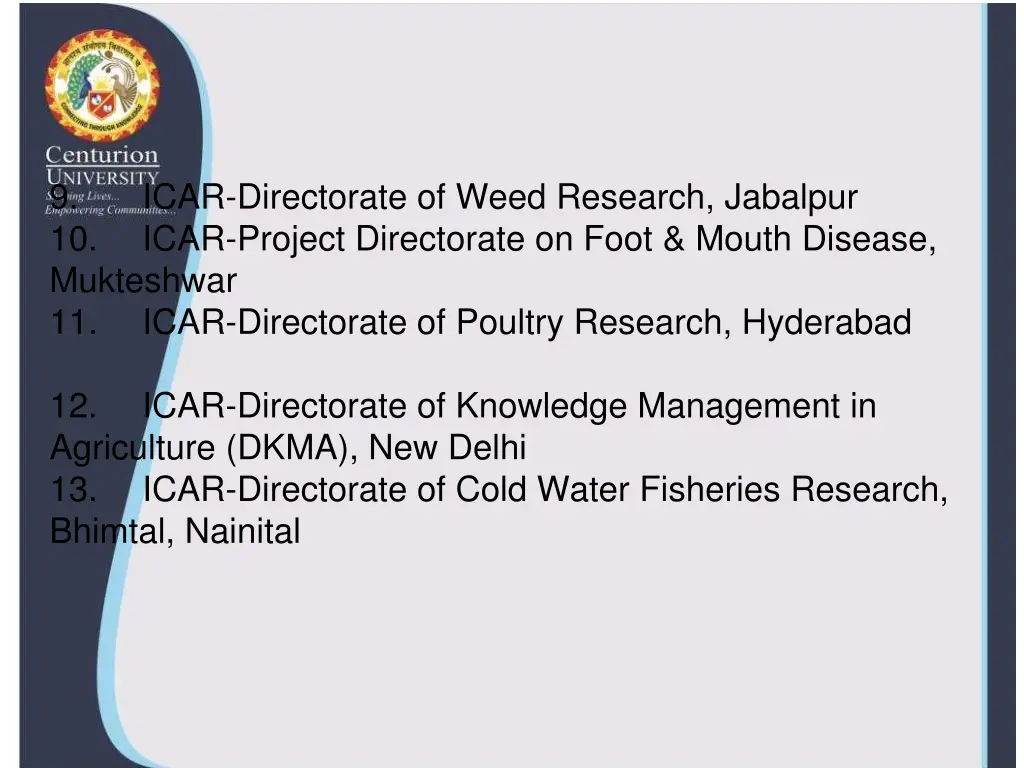 9 10 mukteshwar 11 icar directorate of poultry