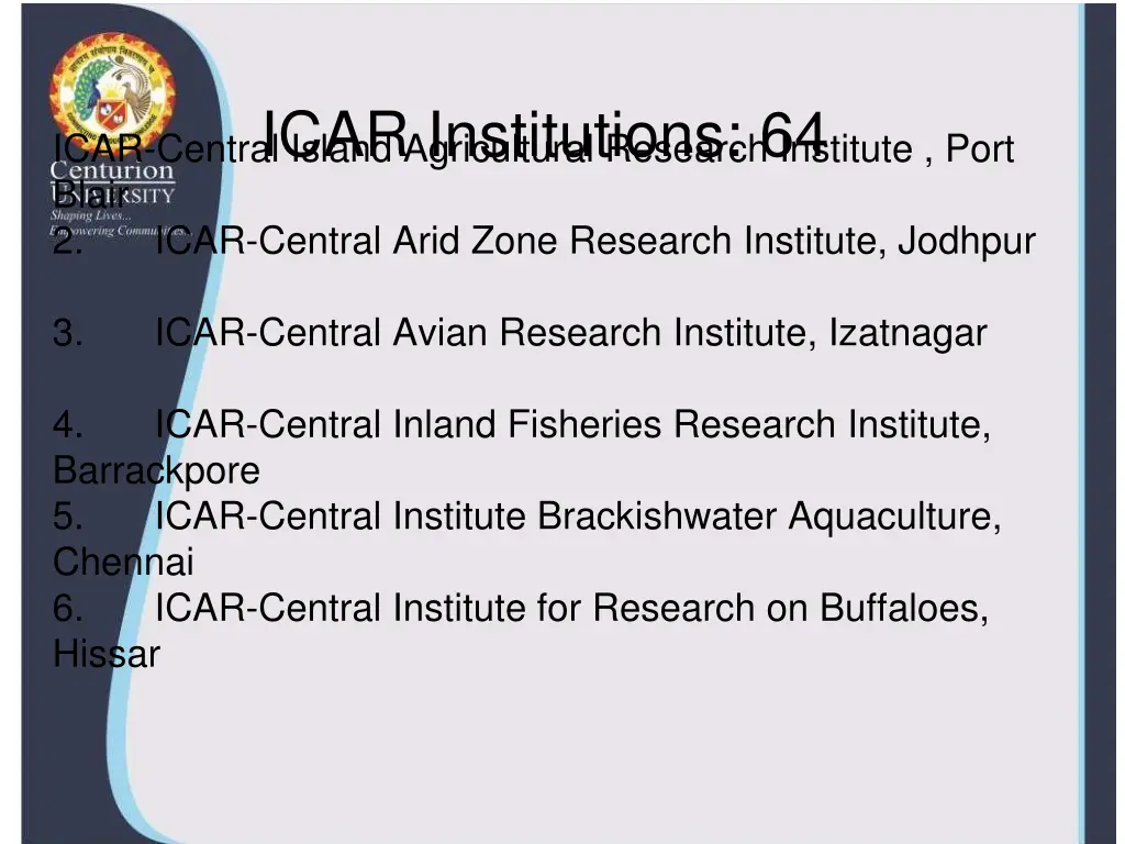 icar institutions 64 icar central island