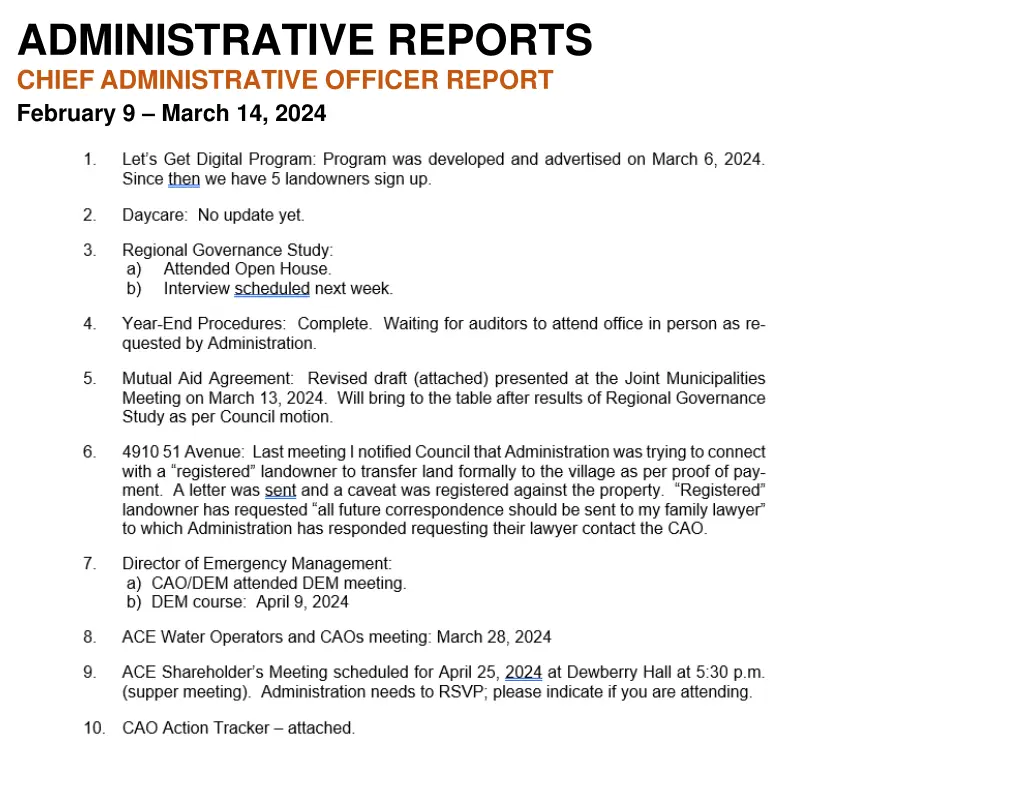 administrative reports chief administrative