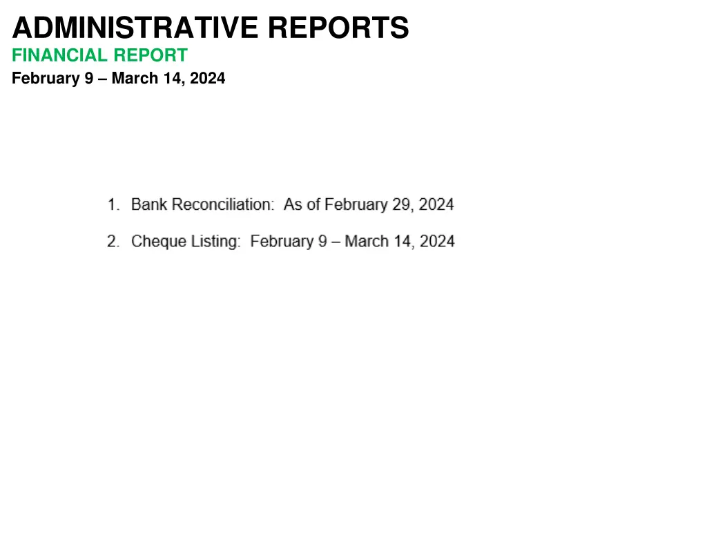 administrative reports financial report february