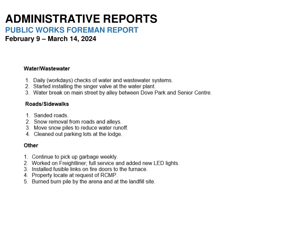 administrative reports public works foreman