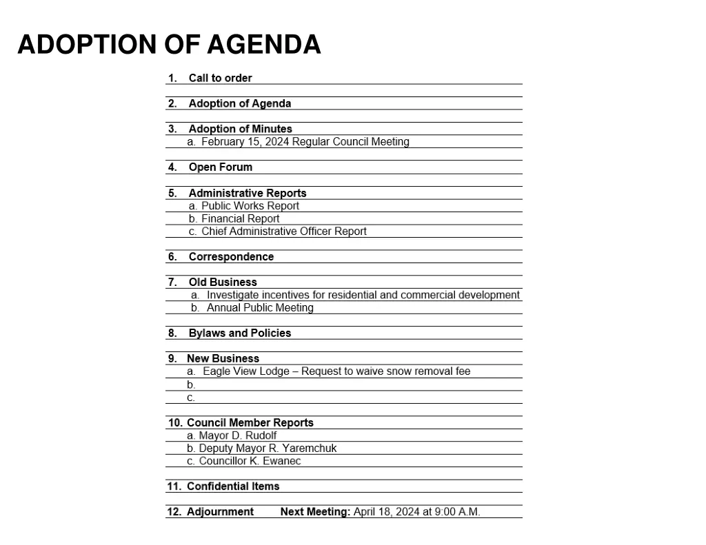 adoption of agenda