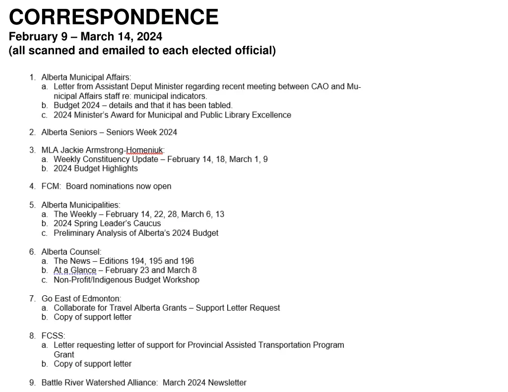 correspondence february 9 march 14 2024