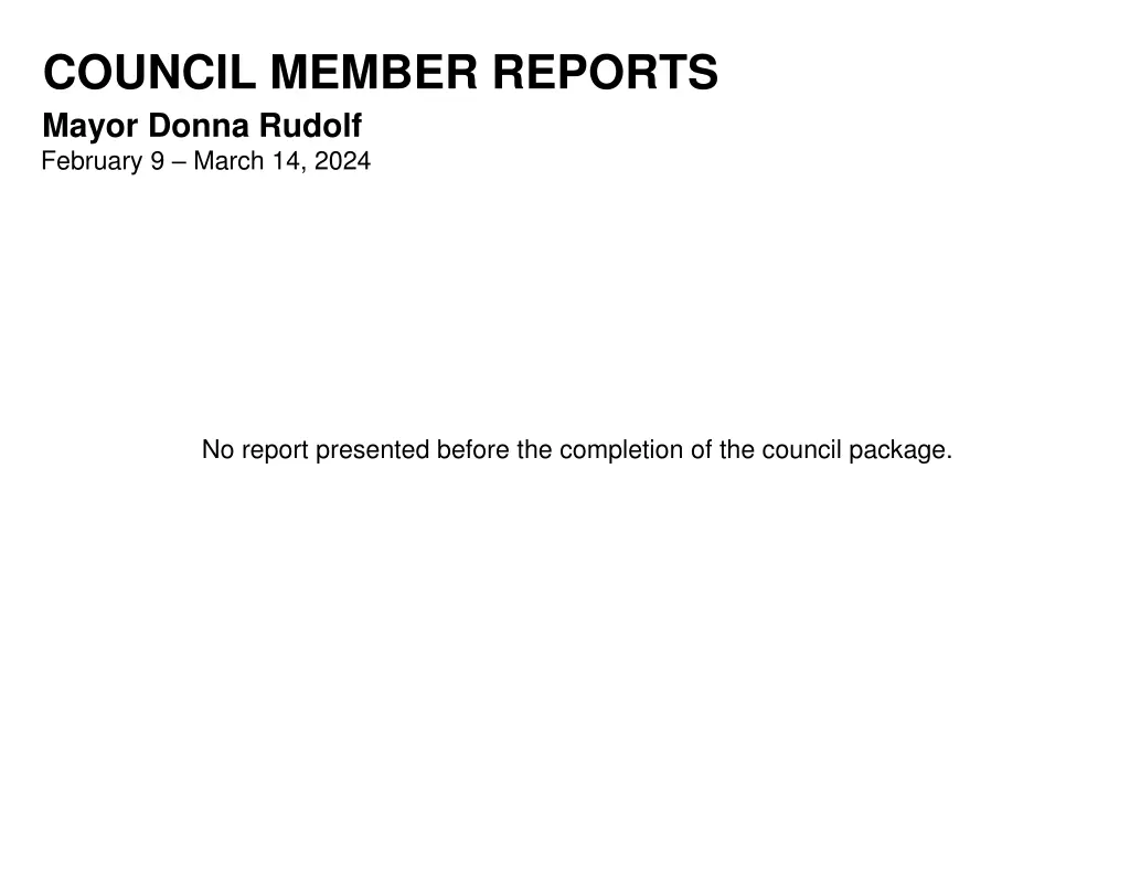 council member reports mayor donna rudolf