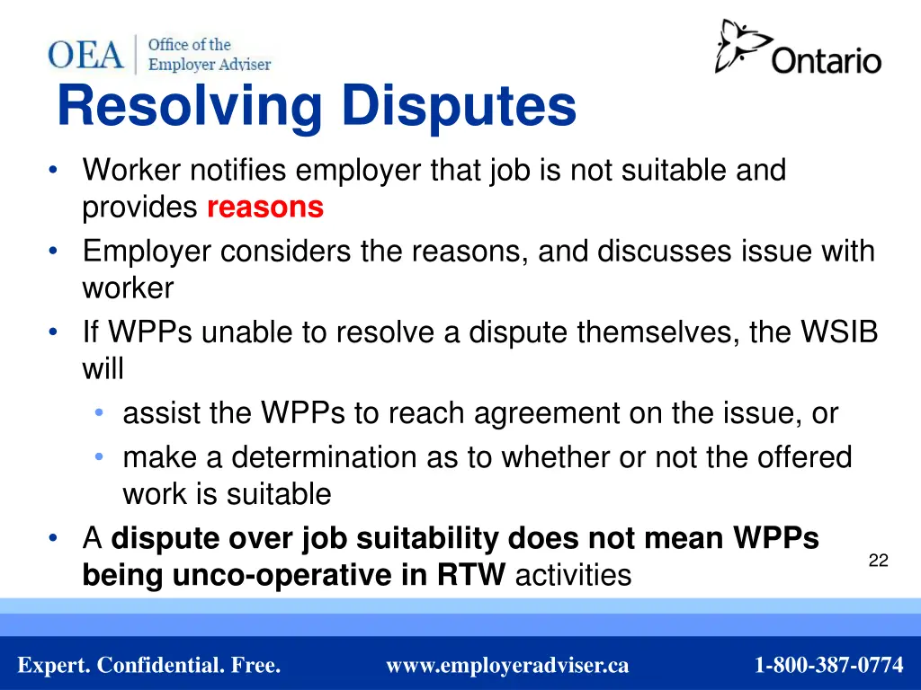 resolving disputes worker notifies employer that