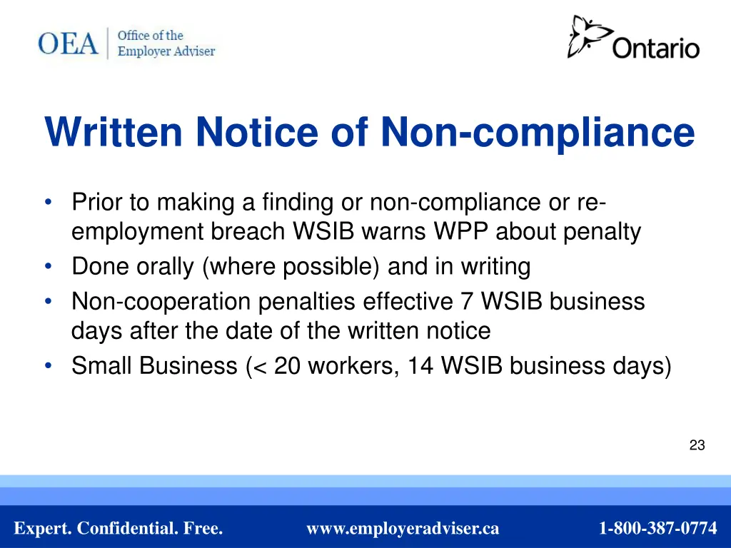 written notice of non compliance
