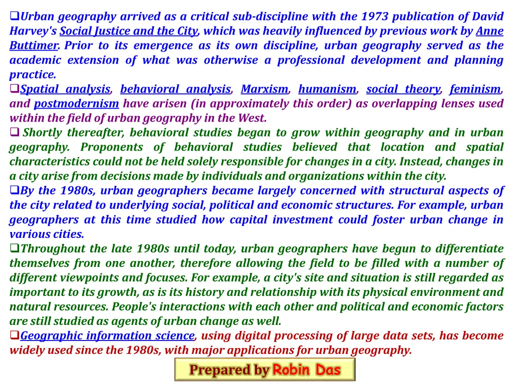 urban geography arrived as a critical