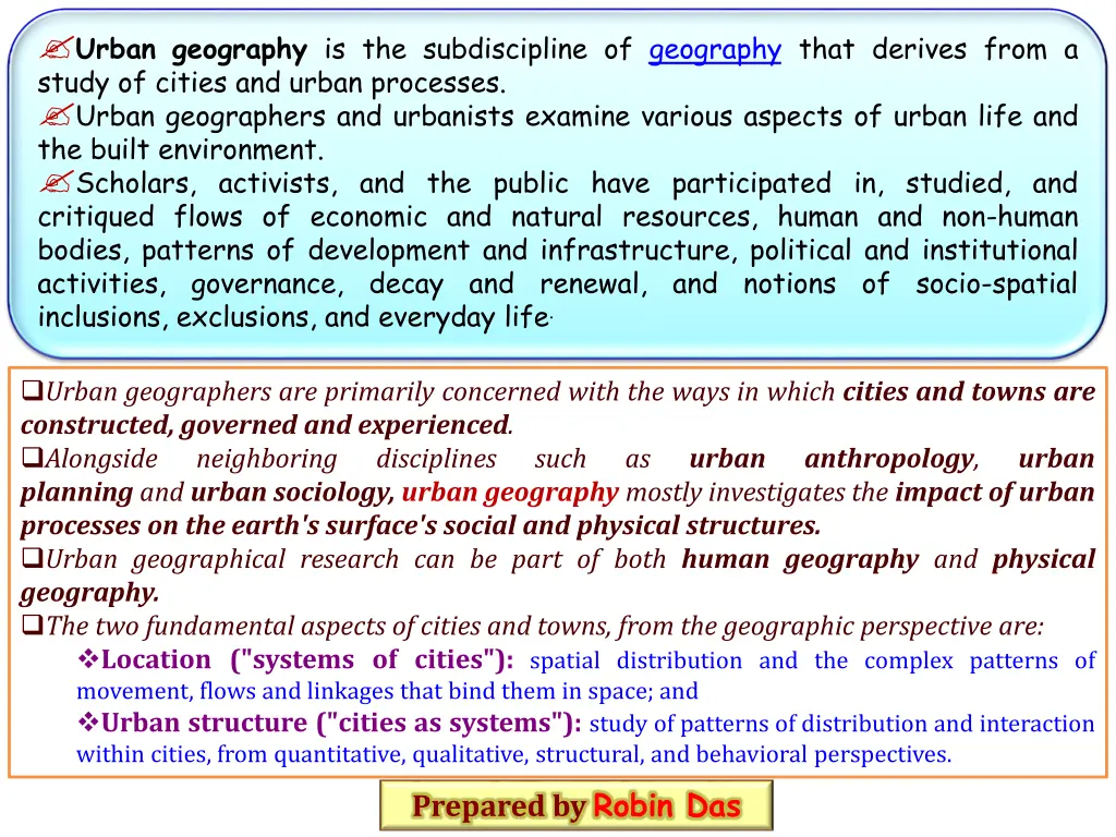 urban geography is the subdiscipline of geography