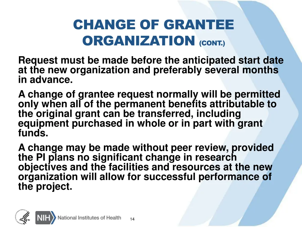change of grantee organization cont request must