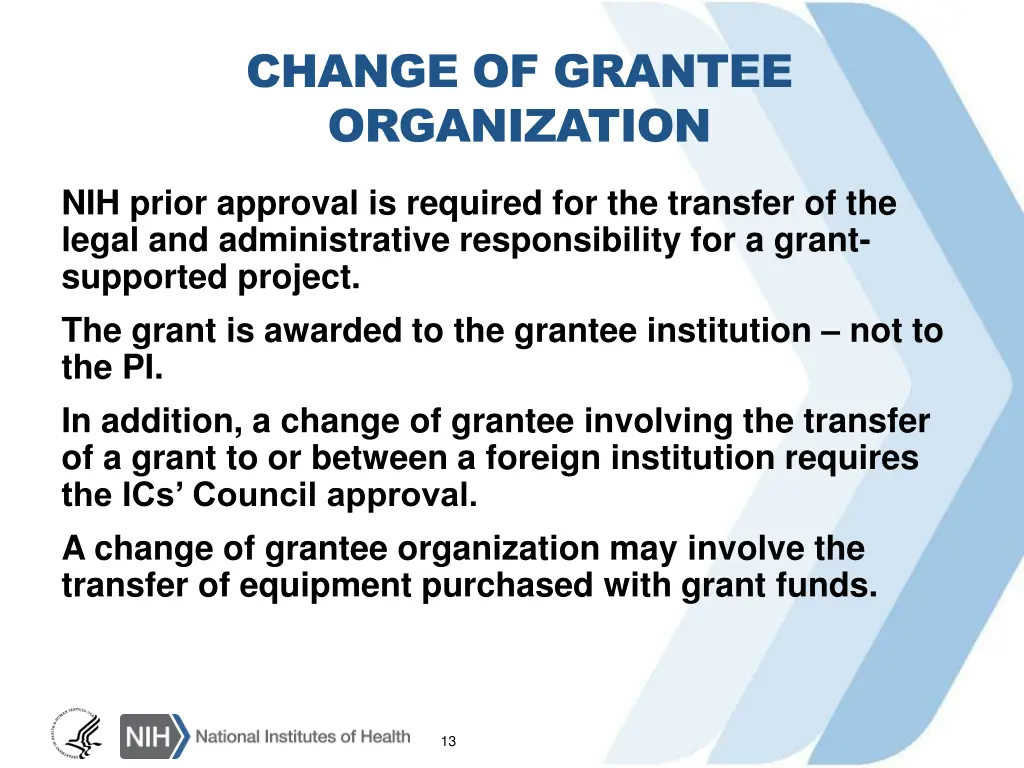 change of grantee organization