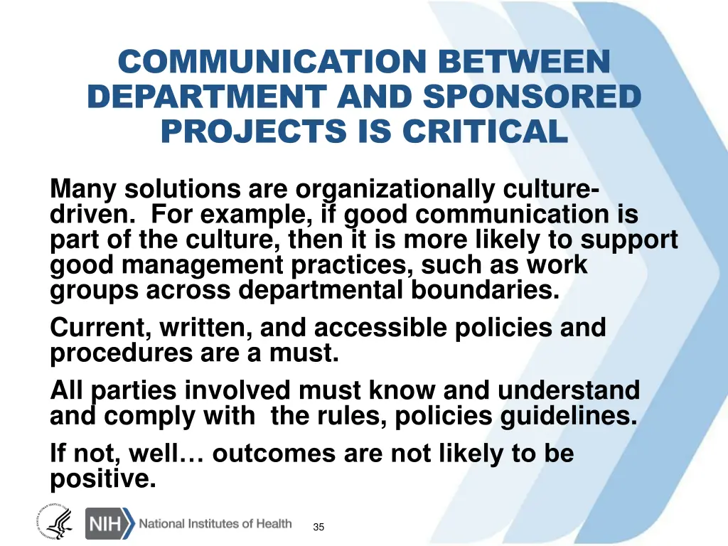 communication between department and sponsored