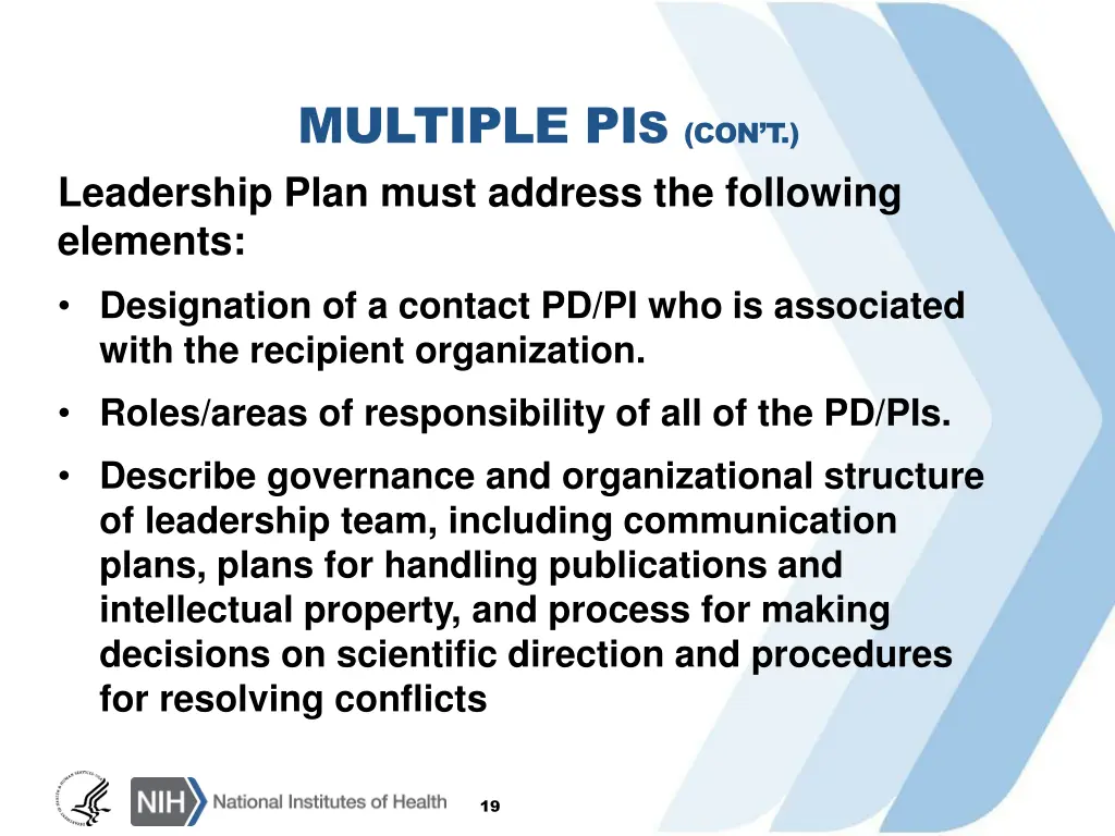 multiple pi s con t leadership plan must address