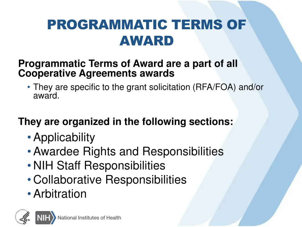 programmatic terms of award