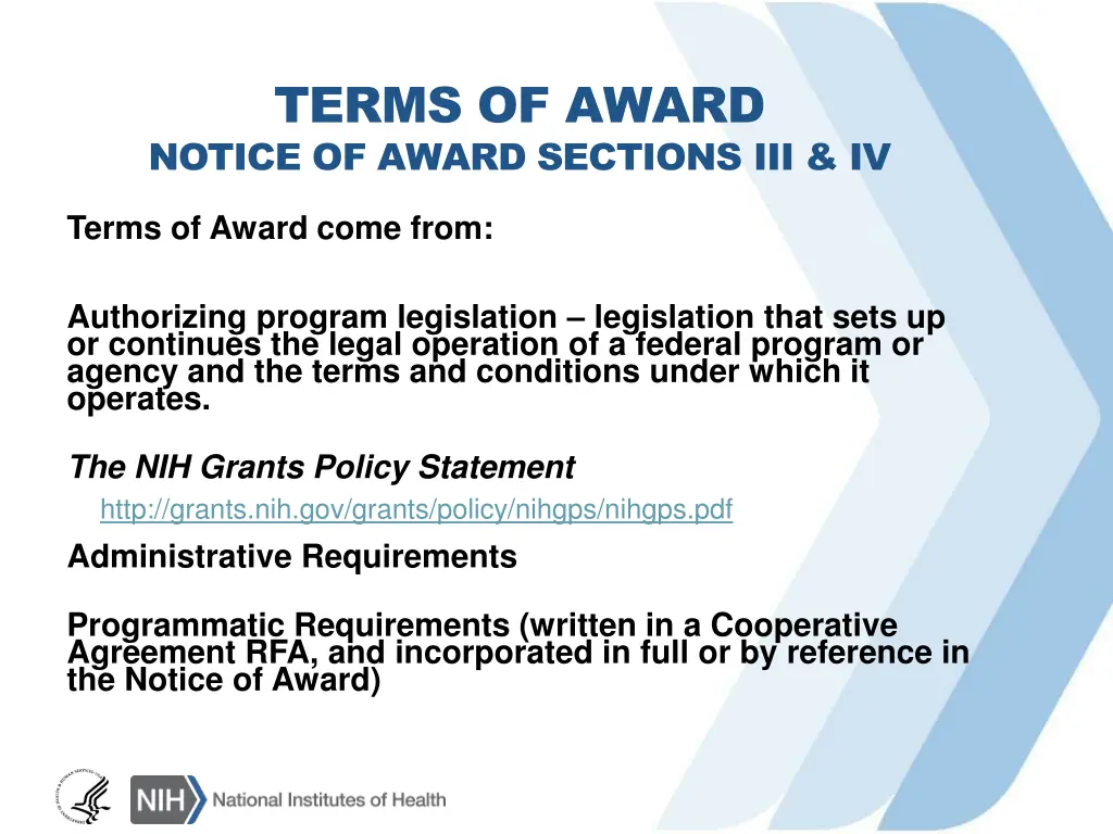 terms of award notice of award sections iii iv