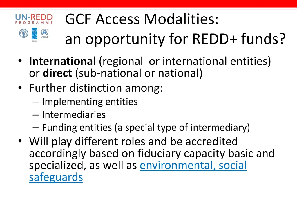 gcf access modalities an opportunity for redd