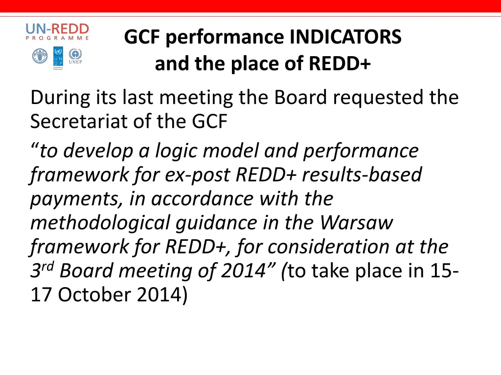 gcf performance indicators and the place of redd 1