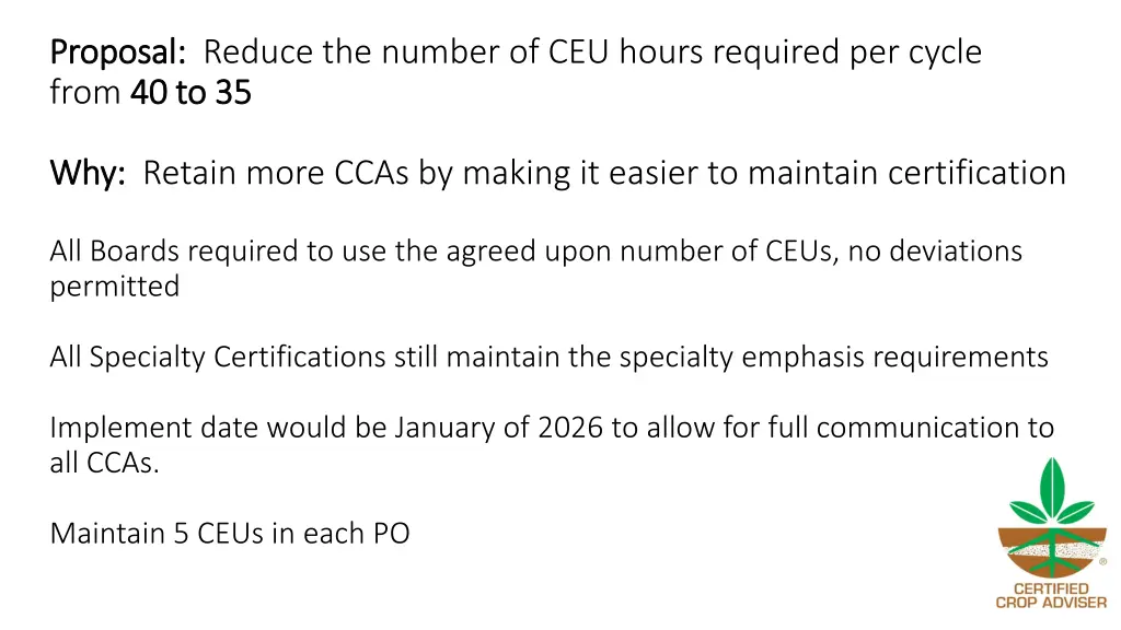 proposal proposal reduce the number of ceu hours