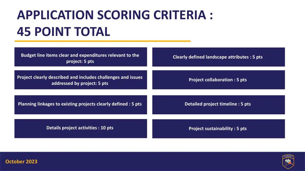 application scoring criteria 45 point total