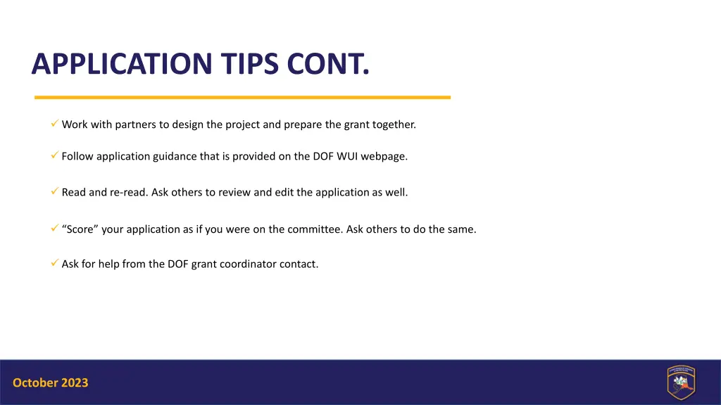 application tips cont