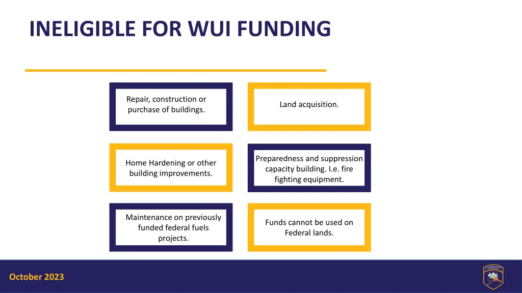 ineligible for wui funding