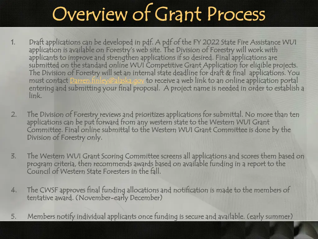 overview of grant process overview of grant