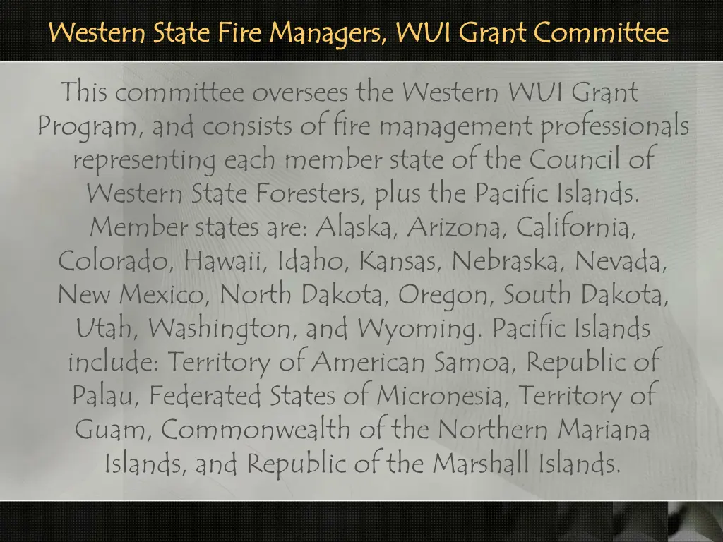 western state fire managers wui grant committee