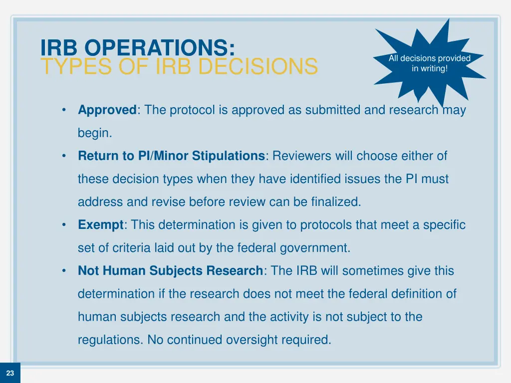 irb operations types of irb decisions