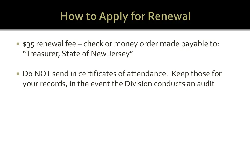 35 renewal fee check or money order made payable