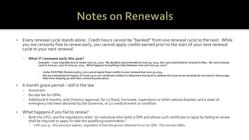 every renewal cycle stands alone credit hours