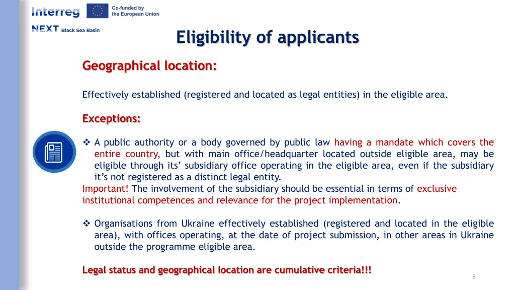 eligibility of applicants