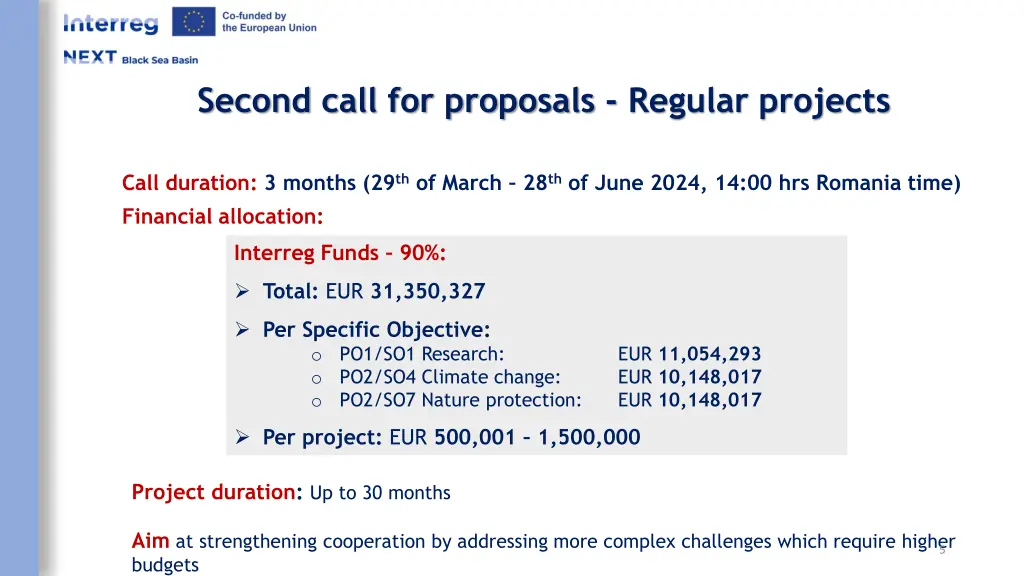 second call for proposals regular projects
