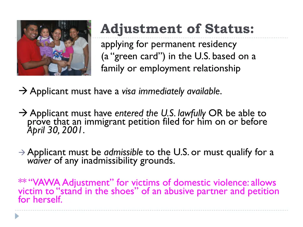 adjustment of status applying for permanent