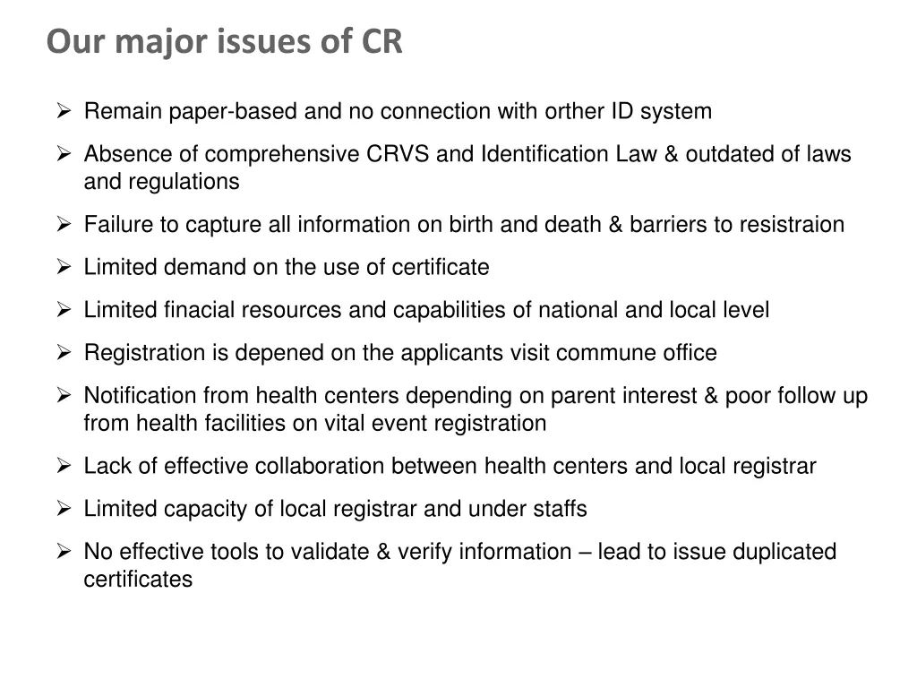 our major issues of cr