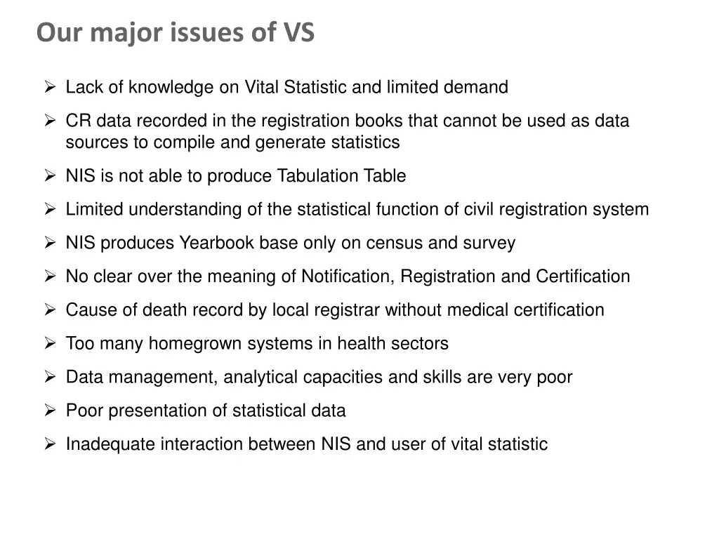 our major issues of vs