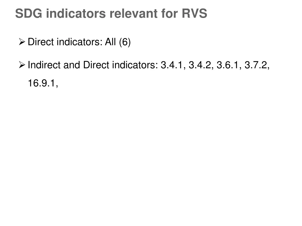 sdg indicators relevant for rvs