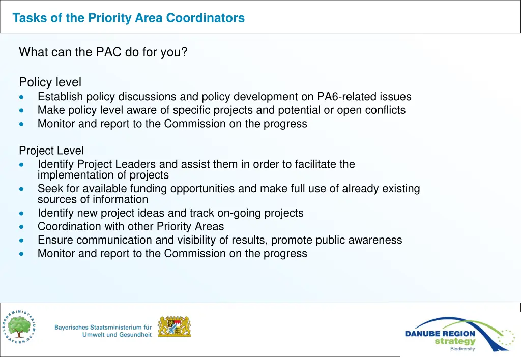 tasks of the priority area coordinators