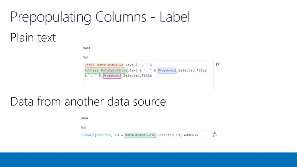 prepopulating columns label plain text