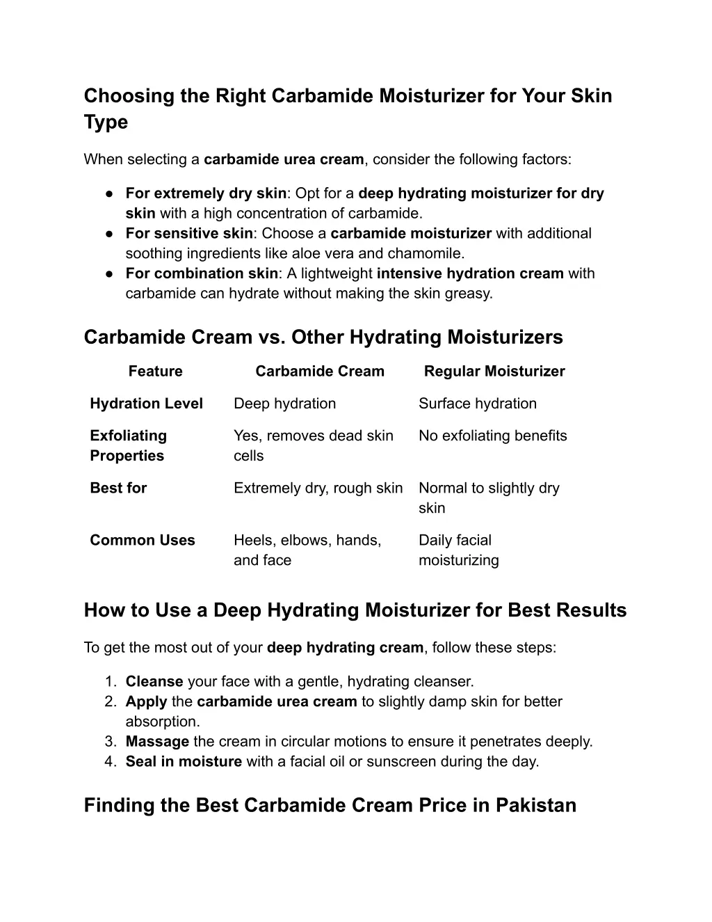 choosing the right carbamide moisturizer for your