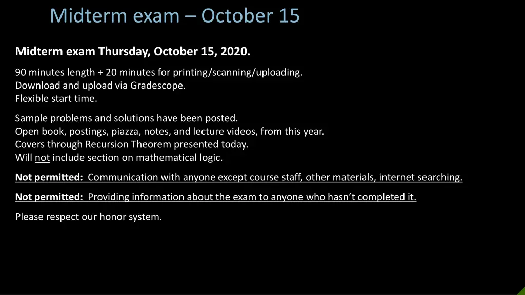 midterm exam october 15