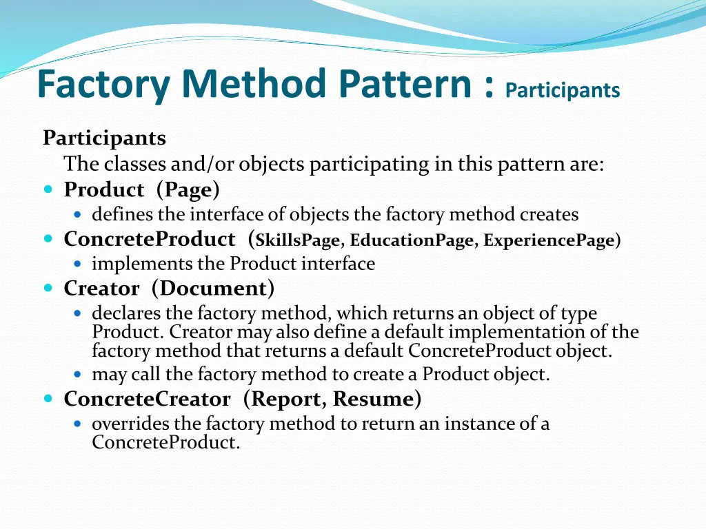 factory method pattern participants