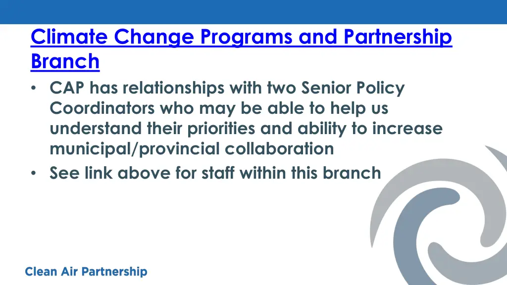 climate change programs and partnership branch