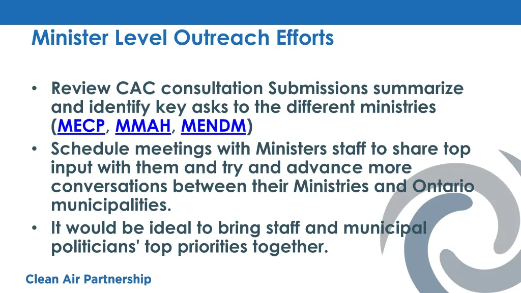 minister level outreach efforts