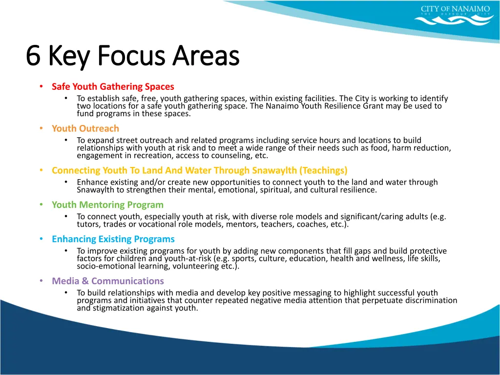 6 key focus areas 6 key focus areas