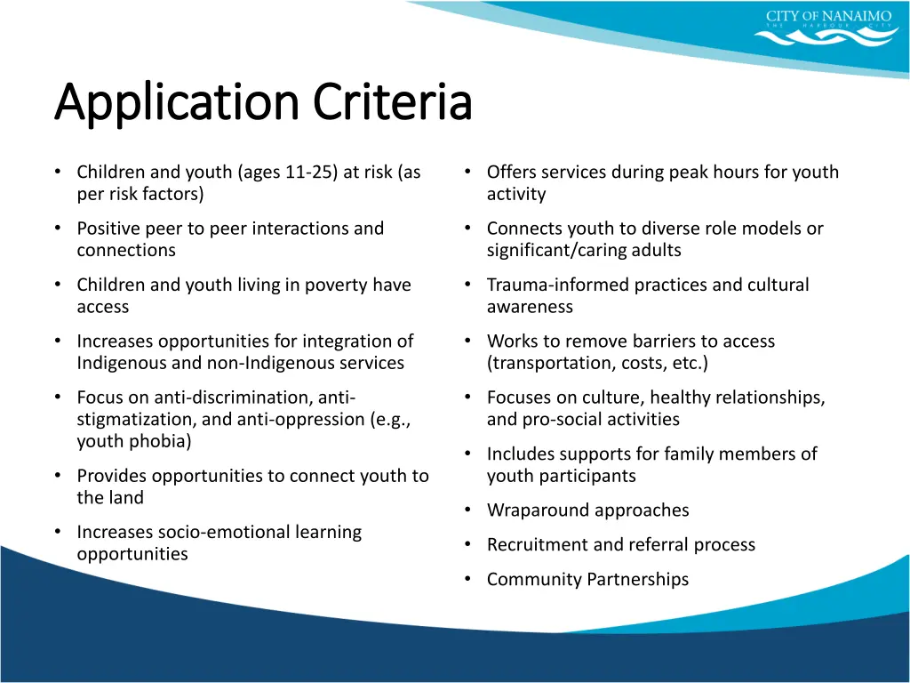 application criteria application criteria