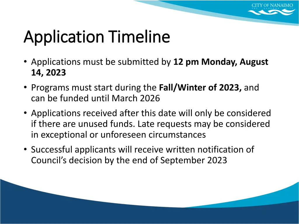 application timeline application timeline