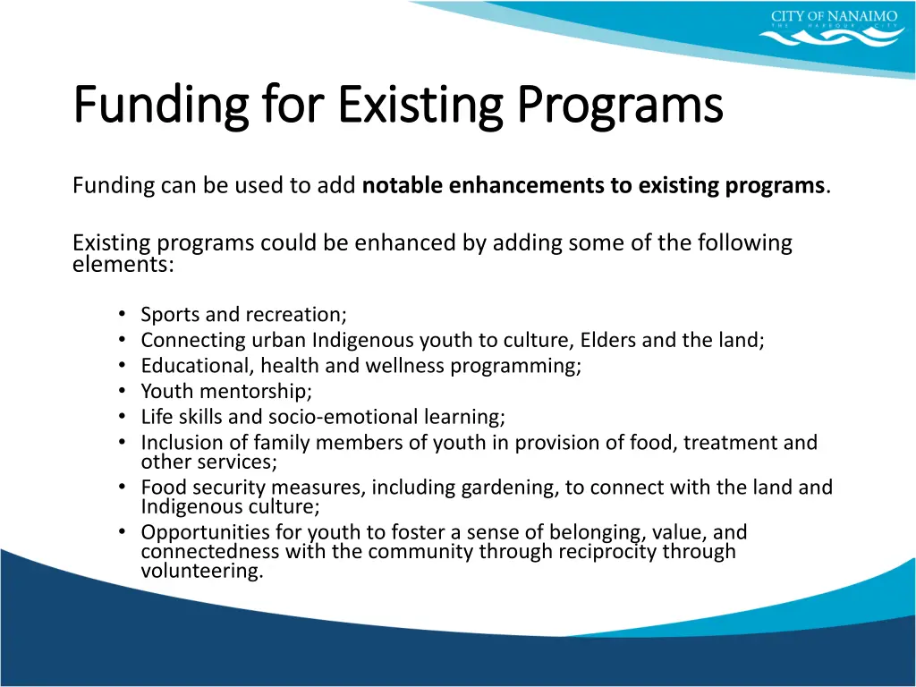 funding for existing programs funding