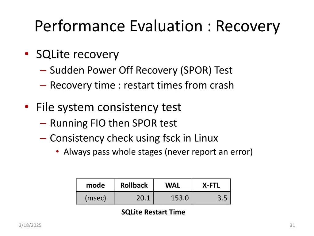 performance evaluation recovery