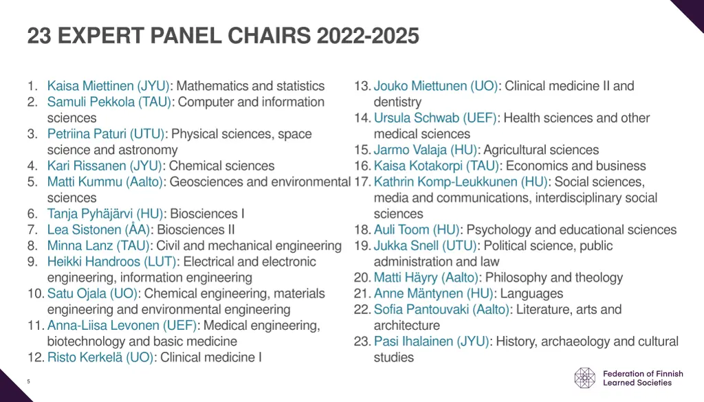 23 expert panel chairs 2022 2025